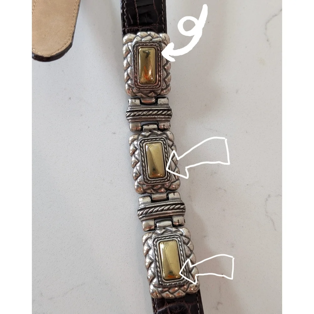 Vintage Brighton Brown Leather Belt with Silver and Gold Accents Size M - Picture 12 of 12